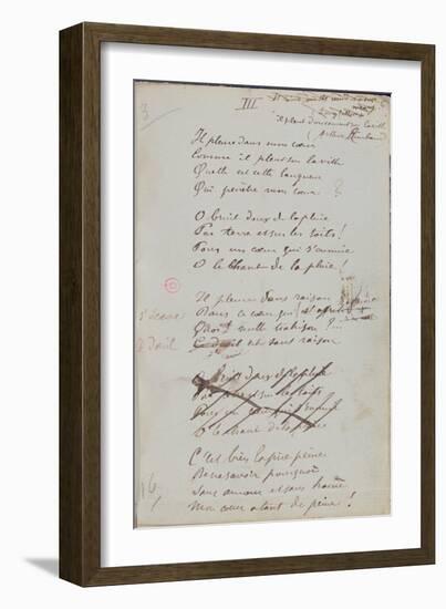 Il Pleure Dans Mon Coeur, Comme Il Pleut Sur La Ville, Romances Sans Paroles, c.1873-Paul Verlaine-Framed Giclee Print