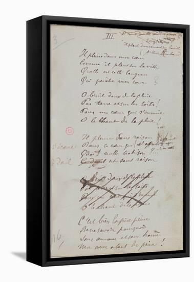 Il Pleure Dans Mon Coeur, Comme Il Pleut Sur La Ville, Romances Sans Paroles, c.1873-Paul Verlaine-Framed Stretched Canvas