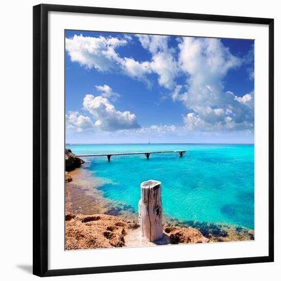 Illetes Illetas Beach Wooden Pier Turquoise Sea Formentera Balearic Islands Mediterranean-Natureworld-Framed Photographic Print