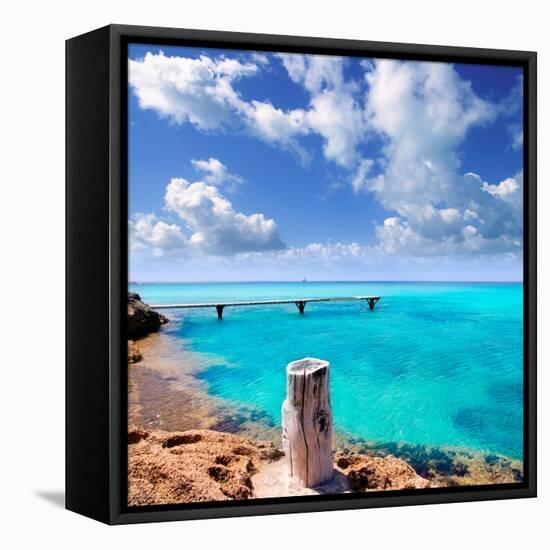 Illetes Illetas Beach Wooden Pier Turquoise Sea Formentera Balearic Islands Mediterranean-Natureworld-Framed Stretched Canvas