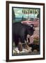 Illinois - Bear and Picnic Scene-Lantern Press-Framed Art Print