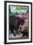 Illinois - Bear and Picnic Scene-Lantern Press-Framed Art Print