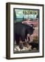 Illinois - Bear and Picnic Scene-Lantern Press-Framed Art Print