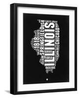 Illinois Black and White Map-NaxArt-Framed Art Print