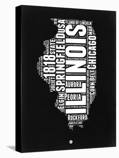 Illinois Black and White Map-NaxArt-Stretched Canvas