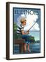 Illinois - Boy Fishing-Lantern Press-Framed Art Print
