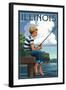 Illinois - Boy Fishing-Lantern Press-Framed Art Print