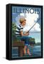 Illinois - Boy Fishing-Lantern Press-Framed Stretched Canvas