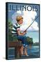 Illinois - Boy Fishing-Lantern Press-Stretched Canvas