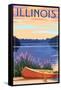 Illinois - Canoe and Lake-Lantern Press-Framed Stretched Canvas