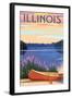 Illinois - Canoe and Lake-Lantern Press-Framed Art Print