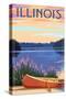 Illinois - Canoe and Lake-Lantern Press-Stretched Canvas