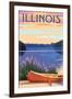 Illinois - Canoe and Lake-Lantern Press-Framed Art Print