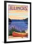 Illinois - Canoe and Lake-Lantern Press-Framed Art Print