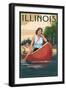 Illinois - Canoers on Lake-Lantern Press-Framed Art Print