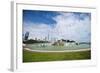 Illinois, Chicago, Grant Park, Buckingham Fountain and Loop Skyline Background-Bernard Friel-Framed Photographic Print