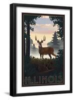 Illinois - Deer and Sunrise-Lantern Press-Framed Art Print