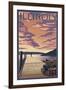 Illinois - Dock Scene and Lake-Lantern Press-Framed Art Print