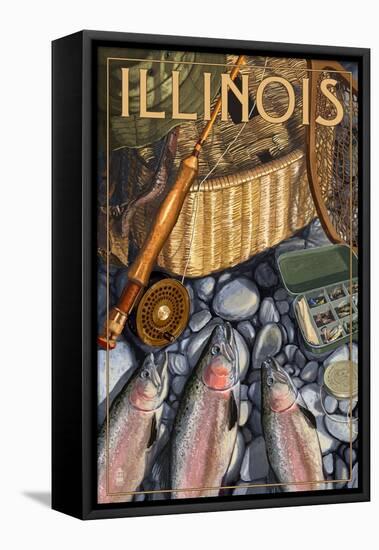 Illinois - Fishing Still Life-Lantern Press-Framed Stretched Canvas