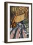 Illinois - Fishing Still Life-Lantern Press-Framed Art Print