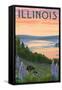 Illinois - Lake and Bear Family-Lantern Press-Framed Stretched Canvas