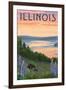 Illinois - Lake and Bear Family-Lantern Press-Framed Art Print