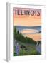 Illinois - Lake and Bear Family-Lantern Press-Framed Art Print