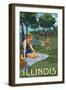 Illinois - Lake and Picnic Scene-Lantern Press-Framed Art Print