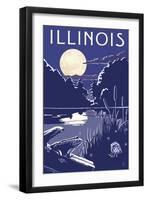 Illinois - Lake at Night-Lantern Press-Framed Art Print