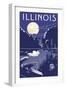 Illinois - Lake at Night-Lantern Press-Framed Art Print