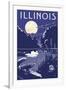 Illinois - Lake at Night-Lantern Press-Framed Art Print