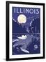 Illinois - Lake at Night-Lantern Press-Framed Art Print