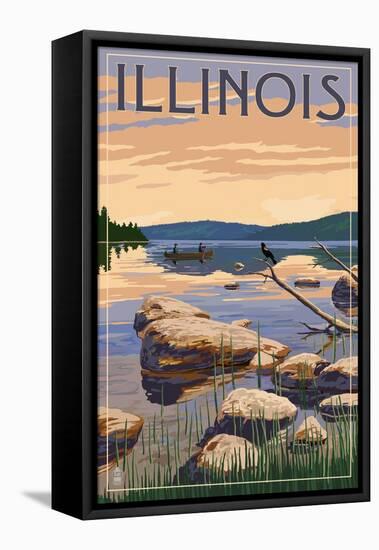 Illinois - Lake Sunrise Scene-Lantern Press-Framed Stretched Canvas