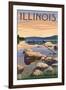 Illinois - Lake Sunrise Scene-Lantern Press-Framed Art Print