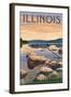 Illinois - Lake Sunrise Scene-Lantern Press-Framed Art Print