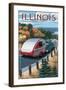 Illinois - Retro Camper on Road-Lantern Press-Framed Art Print