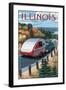 Illinois - Retro Camper on Road-Lantern Press-Framed Art Print