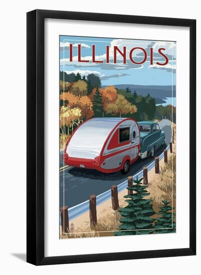 Illinois - Retro Camper on Road-Lantern Press-Framed Art Print