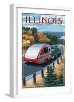 Illinois - Retro Camper on Road-Lantern Press-Framed Art Print