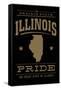 Illinois State Pride - Gold on Black-Lantern Press-Framed Stretched Canvas