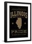 Illinois State Pride - Gold on Black-Lantern Press-Framed Art Print