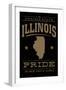 Illinois State Pride - Gold on Black-Lantern Press-Framed Art Print