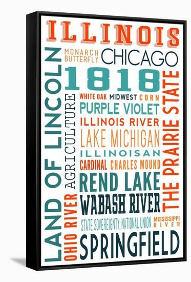 Illinois - Typography-Lantern Press-Framed Stretched Canvas