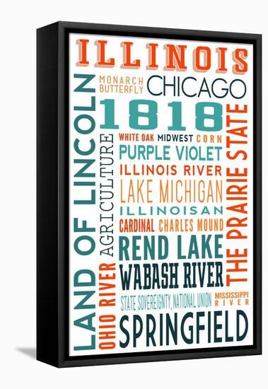 Illinois - Typography-Lantern Press-Framed Stretched Canvas