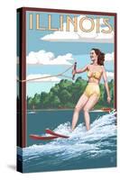 Illinois - Water Skier and Lake-Lantern Press-Stretched Canvas