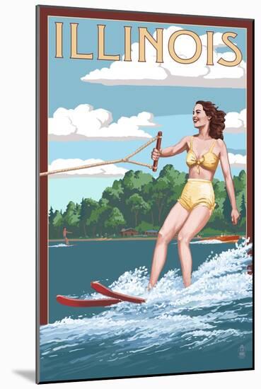 Illinois - Water Skier and Lake-Lantern Press-Mounted Art Print