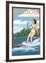 Illinois - Water Skier and Lake-Lantern Press-Framed Art Print