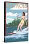 Illinois - Water Skier and Lake-Lantern Press-Stretched Canvas