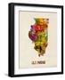 Illinois Watercolor Map-Michael Tompsett-Framed Art Print