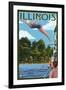 Illinois - Woman Diving and Lake-Lantern Press-Framed Art Print